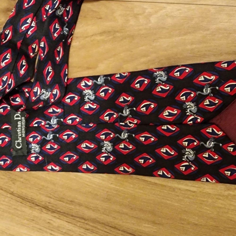 Dior Men's Black and Red Patterned Tie
